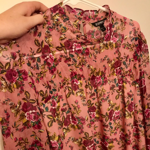 Express Floral Sheer Long Sleeved Blouse - Picture 3 of 4
